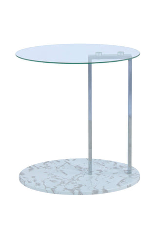 Design-Tisch Beistelltisch Willy 287 Transparent / Chrom / Weiß Marmor Draufsicht