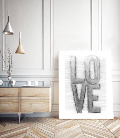 Ölgemälde auf Canvas Aluminium Wandbild L O V E 80cm x 100cm Ambiente
