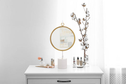Tisch/-Kosmetikspiegel Tischspiegel Eleganco 237 Weiß / Gold Ambiente